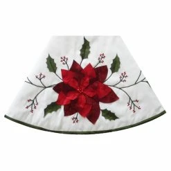 Discount 🛒 Christmas Tree Skirts & Collars Kurt Adler 54 In. Ivory With Holly Leaves And Poinsettia Tree 🛒 Skirt ✔️ -Christmas Ornaments Shop detail3KSA3168