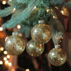 Cheap 👍 Yellow Ornaments Northlight 4 In. Gold Seed Patterned Glass Ball Ornament - Set Of 4 ⭐ -Christmas Ornaments Shop inuseGORD1713