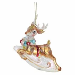 Brand new ✨ Brown Ornaments Northlight Glittery Reindeer With Ornament Wreath ❄ Christmas Ornament ⭐ -Christmas Ornaments Shop inuseGORD2958