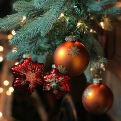 Cheap 🔥 Metallic Ornaments Northlight Shiny Red Stars And Amber Orange Ball Design Glass Christmas Ornaments - Set Of 4 🔥 -Christmas Ornaments Shop inuseGORD3496