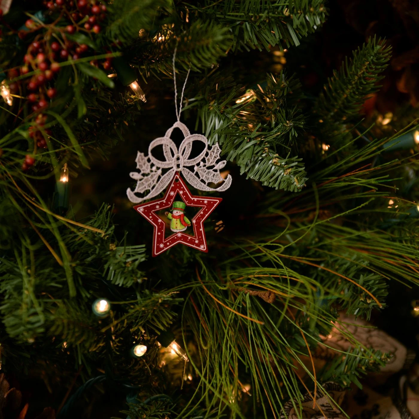 Discount ⭐ Green Ornaments Heritage Lace Star And Snowman Ornament - Set Of 2 ⭐ 4 Discount ⭐ Green Ornaments Heritage Lace Star And Snowman Ornament - Set Of 2 ⭐ - Image 2