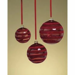 Discount 😀 All Other Brands Red Ornaments Red Flocked Striped Ball Ornament - Set Of 6 ✔️ -Christmas Ornaments Shop inuseZODA667