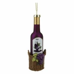 Discount 🔥 Red Ornaments Northlight 6.25 In. Tuscan Winery Glass Wine Bottle In Basket ✔️ Christmas Ornament ⌛