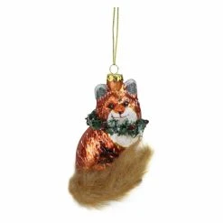 Brand new ❤️ Green Ornaments Northlight Fox With Fur Tail And Wreath 😍 Christmas Ornament ⭐