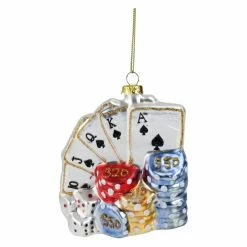Promo ❤️ Metallic Ornaments Northlight Silver Playing Cards With Dice And Poker Chip 👍 Christmas Ornament ⌛