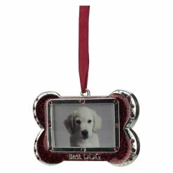 Outlet 🤩 Metallic Ornaments Northlight Regal Shiny Silver Plated Red Best Dog Bone Picture Ornament With European Crystals 👍