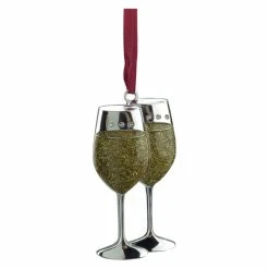 Promo 😀 Yellow Ornaments Northlight Regal Shiny Silver Plated Gold Glitter Wine Glasses Ornament With European Crystals 🎉