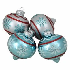Brand new ⌛ Metallic Ornaments Northlight Blue And Silver Onion Shaped Snowflake Glass ❄ Christmas Ornament - Set Of 4 ❤️