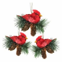 Buy 👏 Green Ornaments Northlight Red Cardinal Birds Christmas Ornament With Pine Cones - Set Of 3 😀