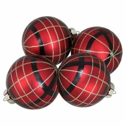 Flash Sale ✔️ Yellow Ornaments Northlight Black And Gold Glitter Stripes On Red Glass Ball 🔥 Christmas Ornaments - Set Of 4 ✔️