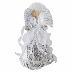 Deals 🎁 Christmas Tree Toppers Northlight 16 In. Angel In White And Silver Sequined Gown Pre Lit Tree Topper ✨