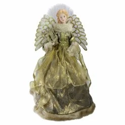 Best Pirce 🔥 Christmas Tree Toppers Northlight 16 In. Angel In Metallic Gold Gown With Harp Pre Lit Tree Topper 🥰