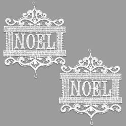 Buy 😀 White Ornaments Heritage Lace Noel Ornament - Set Of 2 ⌛