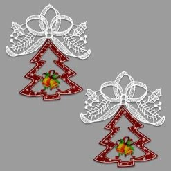 Best Sale 🥰 Multicolored Ornaments Heritage Lace Tree And Bells Ornament - Set Of 2 ✨