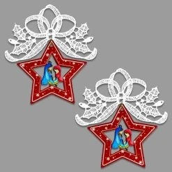Hot Sale ⭐ Multicolored Ornaments Heritage Lace Star And Holy Family Ornament - Set Of 2 🥰