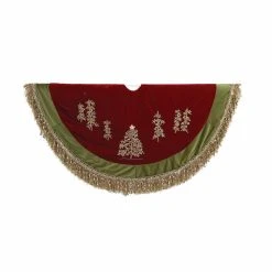 Hot Sale ✔️ Kurt S Adler Christmas Tree Skirts & Collars Kurt Adler Burgundy Ribbon Trees With Green Tassel Border Tree Skirt 🤩