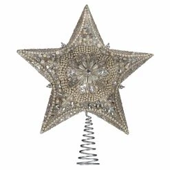 Coupon 🥰 Kurt S Adler Christmas Tree Toppers Kurt Adler 13.5 In. Platinum Glitter With Ivory Pearls Star Tree Topper 🎁