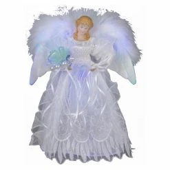 Best Pirce ❤️ Kurt S Adler Christmas Tree Toppers Kurt Adler 12 In. White And Silver Fiber Optic LED Angel Tree Topper 😀