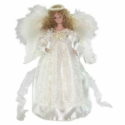 Deals 👍 Kurt S Adler Christmas Tree Toppers Kurt Adler 12 In. Ivory Angel With Fabric Hair Tree Topper 🧨