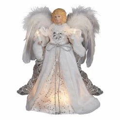 Buy 👏 Kurt S. Adler Christmas Tree Toppers Kurt Adler 12 In. 10 Light White And Silver Angel Treetop 🛒