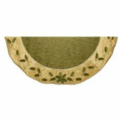 Hot Sale 👍 Kurt S. Adler Christmas Tree Skirts & Collars Kurt Adler 54 In. Green And Gold Holly Leaves Embroidered Treeskirt 🥰