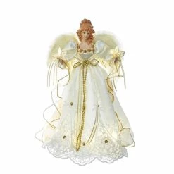 Wholesale ✔️ Christmas Tree Toppers Kurt S. Adler 14 In. Battery-Operated Ivory And Gold LED Angel Treetop 👍