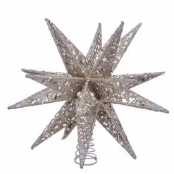 Flash Sale 🧨 Christmas Tree Toppers Kurt S. Adler 12 In. Champagne And Silver Glitter Moravian Star Treetop 🧨