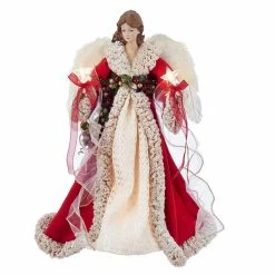 Promo ✨ Christmas Tree Toppers Kurt S. Adler UL 10-Light 16-in. Red And Ivory Angel Treetop ❤️