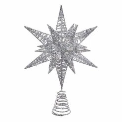 Brand new 🎉 Christmas Tree Toppers Kurt S. Adler 15.5 In. Silver Glitter Wire 3D Star Tree Topper 🔥