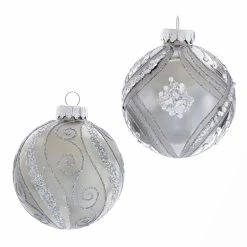 Best Pirce ✨ Metallic Ornaments Kurt Adler 3.15. In. Silver And Glitter Glass Ball Ornaments - Set Of 6 👍