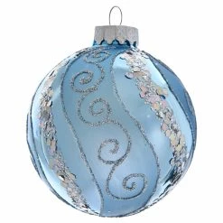 Hot Sale 🤩 Blue Ornaments Kurt Adler 3.15. In. Silver Blue With Glitter And Sequins Glass Ball Ornaments - Set Of 6 ✔️