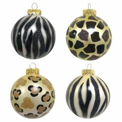 Outlet ✨ Brown Ornaments Kurt Adler 3.15. In. Gold Silver And Black Animal Glass Ball Ornaments - Set Of 6 ✔️