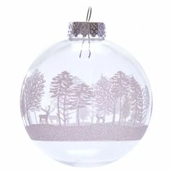 Discount ⭐ White Ornaments Kurt Adler 3.15. In. Clear With White Tree Design Glass Ball Ornaments - Set Of 6 👍