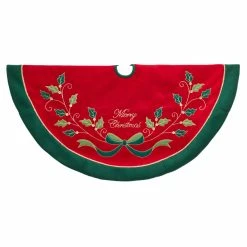 Best Sale ✔️ Christmas Tree Skirts & Collars Kurt Adler 48 In. Red And Green With Holly Tree 🔔 Skirt ✔️