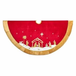 Outlet ⌛ Christmas Tree Skirts & Collars Kurt Adler 48 In. Red And Gold Religious Tree 🔔 Skirt ❤️
