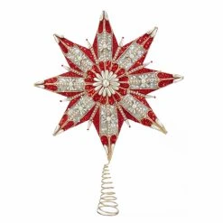 Deals 😀 Christmas Tree Toppers Kurt Adler 16.5 In. 8 Point Ruby And Platinum Star Tree Topper 🎉