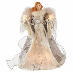 Cheap 🥰 Christmas Tree Toppers Kurt Adler 10 Light 14 In. Silver And Gray Angel Tree Topper 👍