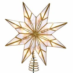 Best Pirce ⌛ Christmas Tree Toppers Kurt Adler 9 In. 10 Light 8 Point Gold Capiz Star Tree Topper 🔔