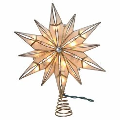 Best deal 🥰 Christmas Tree Toppers Kurt Adler 10.24 In. 10 Light 12 Point Capiz Star And Center Gem Tree Topper ⌛