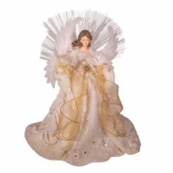 Flash Sale ✔️ Kurt S. Adler, Inc. ⌛ Christmas Tree Toppers Kurt Adler 16-Inch Fiber Optic LED Gold And White Angel Tree Topper ❤️