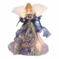 Deals 😍 Kurt S. Adler, Inc. 😉 Christmas Tree Toppers Kurt Adler 12-Inch UL 10-Light Delft Blue With Gold Angel Tree Topper ✨