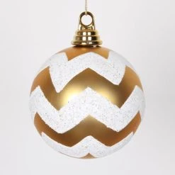 Budget 🎁 Yellow Ornaments Vickerman 4.75 In. Chevron Ball Ornament - Set Of 3 ✔️