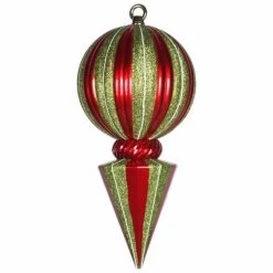 Best Sale 👏 Green Ornaments Vickerman 12 In. Striped Ball Finial Ornament ❤️