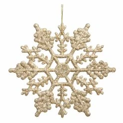 Outlet 🔥 Yellow Ornaments Vickerman 4 In. Champagne Glitter Snowflake - Set Of 24 🎉