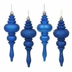 Best Sale 🧨 Blue Ornaments Vickerman 7 In. Blue Finial 4 Finish Assorted - Set Of 8 ⌛