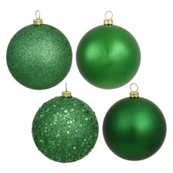 Outlet ✔️ Green Ornaments Vickerman 4 In. Green 4 Finish Ball Assorted - Set Of 4 ⌛