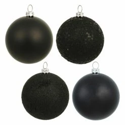 New 🔥 Black Ornaments Vickerman 4 In. Black 4 Finish Ball Assorted - Set Of 4 ❤️