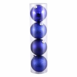 Discount ✔️ Blue Ornaments Vickerman 4 In. Cobalt Blue 4 Finish Ball Assorted - Set Of 4 ⭐