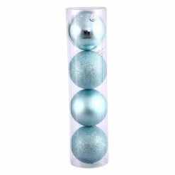 Buy ⭐ Blue Ornaments Vickerman 4 In. Baby Blue 4 Finish Ball Assorted - Set Of 4 🌟