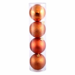 Hot Sale ⭐ Orange Ornaments Vickerman 4.75 In. Burnish Orange 4 Finish Ball Assorted - Set Of 4 🎁
